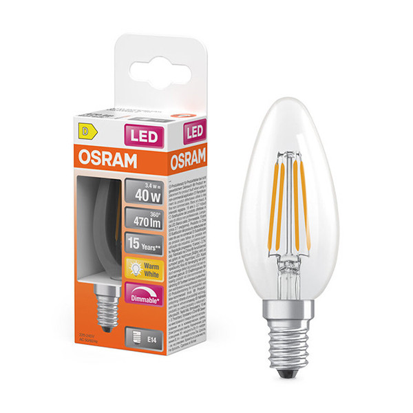 Osram bombilla LED E14 filamento transparente regulable 2700K de 3,4 W (40 W) LOS01847 - 1