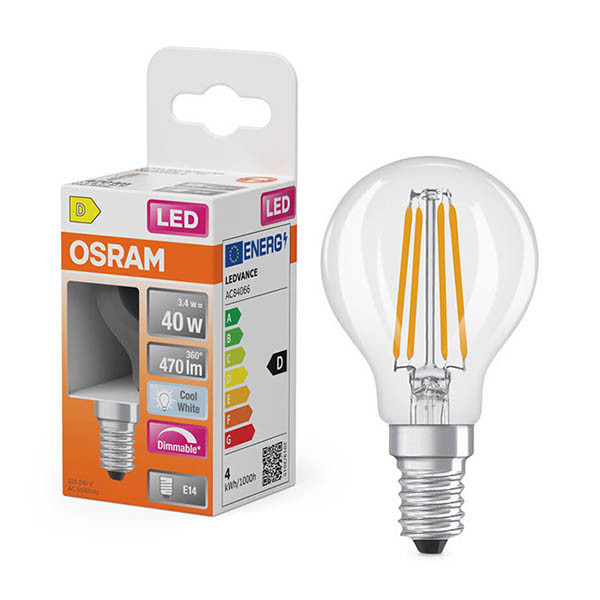 Osram bombilla LED E14 filamento transparente regulable 4000K de 3,4W (40W) LOS02160 - 1