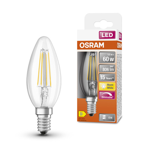 Osram bombilla LED E14 filamento transparente regulable, 5,5 W (60 W) LOS00132 - 1