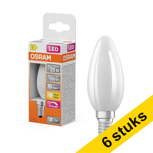 Osram bombilla LED E14 mate regulable 2700K de 1,8 W (25 W) | Pack 6 uds LOS01850 - 2