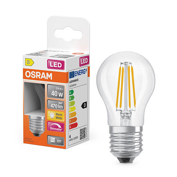 Osram bombilla LED E27 filamento transparente regulable 2700K de 3,4W (40W) LOS01871 - 1
