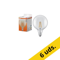bombillas Osram LED E27 | Globo G125 | Filamento | Transparente | 2700K | 5,9 W (60 W) | Pack 6 uds LOS02205