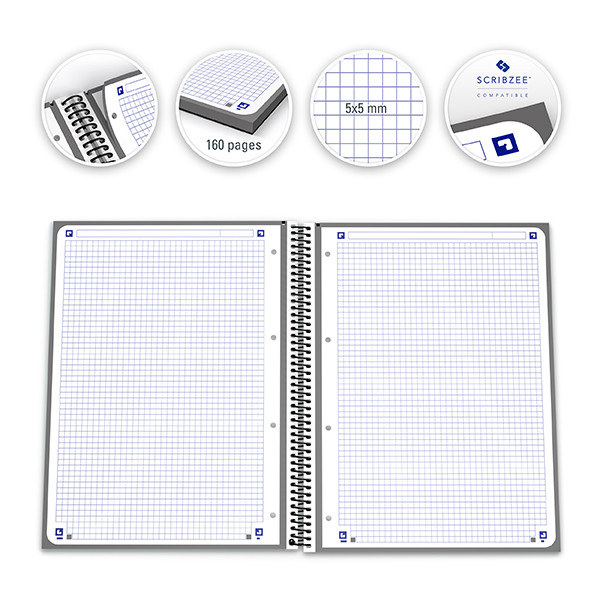 Oxford Classic Europeanbook 1 Cuaderno de espiral A4+ cuadriculado de 5 mm, 90 g/m² y 80 hojas negro 260295 - 4