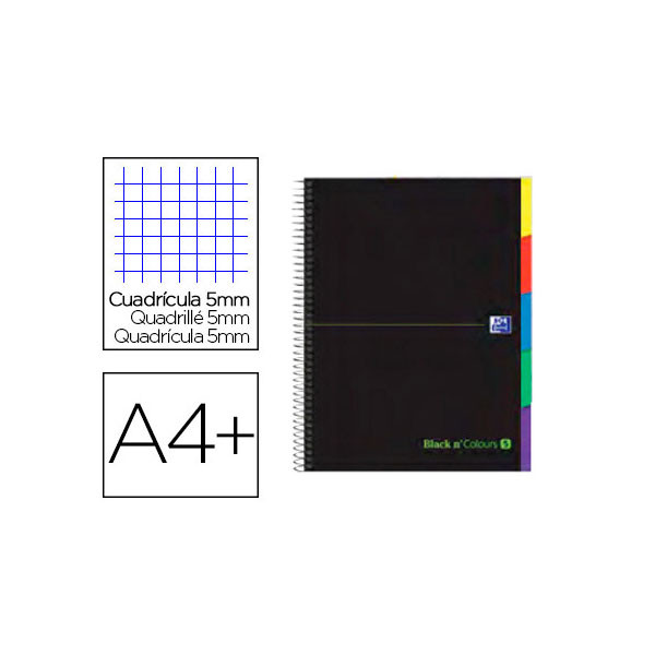 Oxford Cuaderno Espiral Folio Black'n Colors  (100H) (Cuadricula 5mm) Tapa Extradura - Negro 400088331 260224 - 1