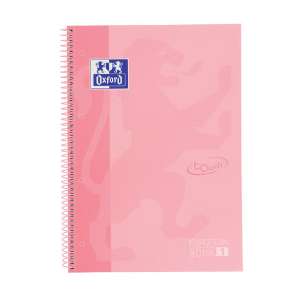 Oxford Touch Europeanbook 1 Cuaderno de espiral A4+ rayado de 90 g/m² y 80 hojas rosa pastel 260292 - 1