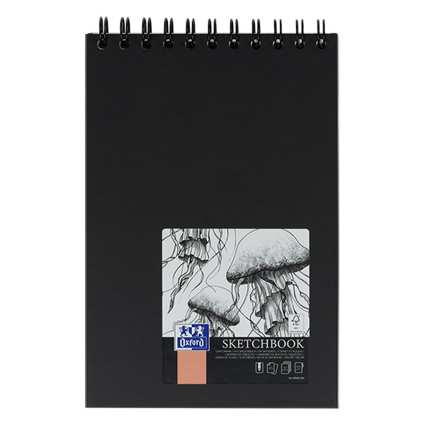 Oxford cuaderno de bocetos negro de tapa dura con espiral tamaño A5 100 gramos (50 hojas) 237633 - 1