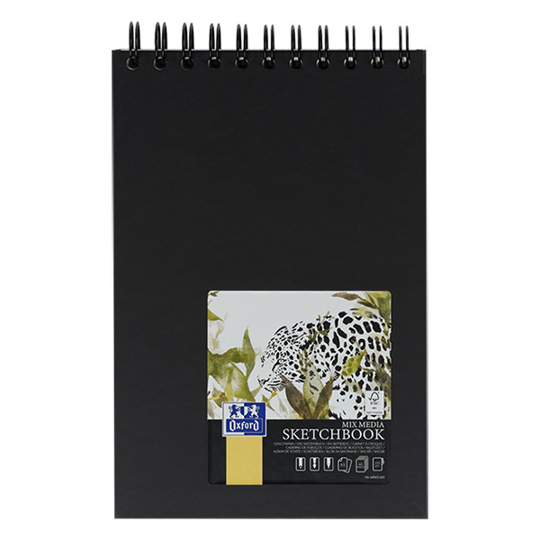 Oxford cuaderno de bocetos negro de tapa dura con espiral tamaño A5 225 gramos (40 hojas) 237634 - 1
