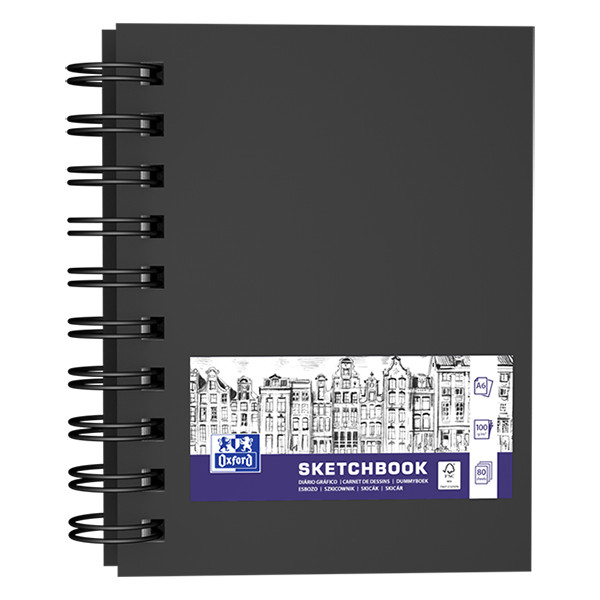Oxford cuaderno de bocetos negro de tapa dura con espiral tamaño A6 100 gramos (80 hojas) 237636 - 1