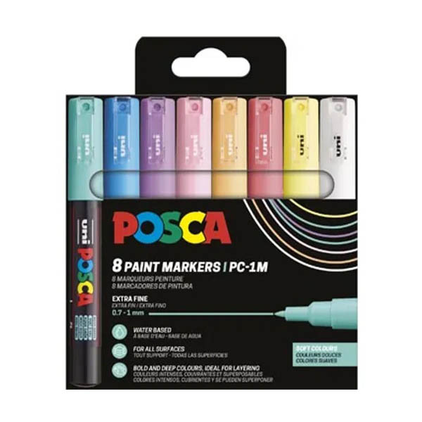 POSCA PC-1MC pack de 8 rotuladores de pintura pastel (0,7 - 1 mm cónicos) 425400 - 1
