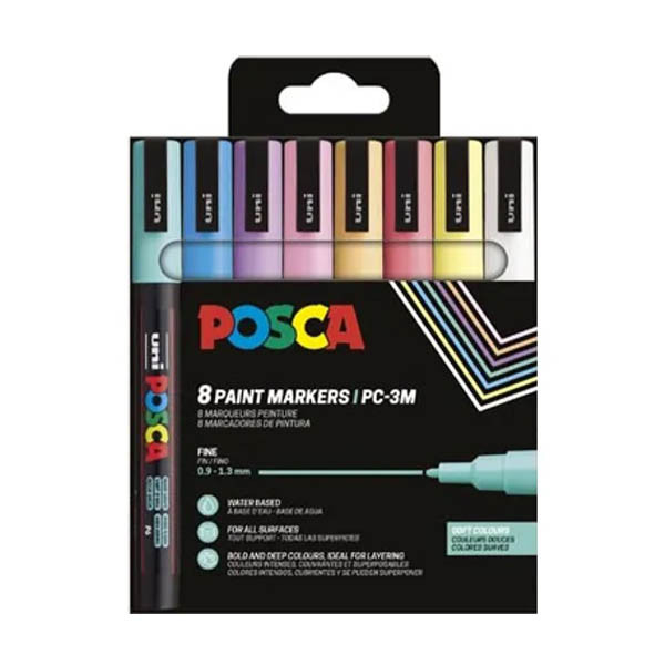 POSCA PC-3M pack rotuladores pastel (0,9-1,3 mm redondos) 8 unidades