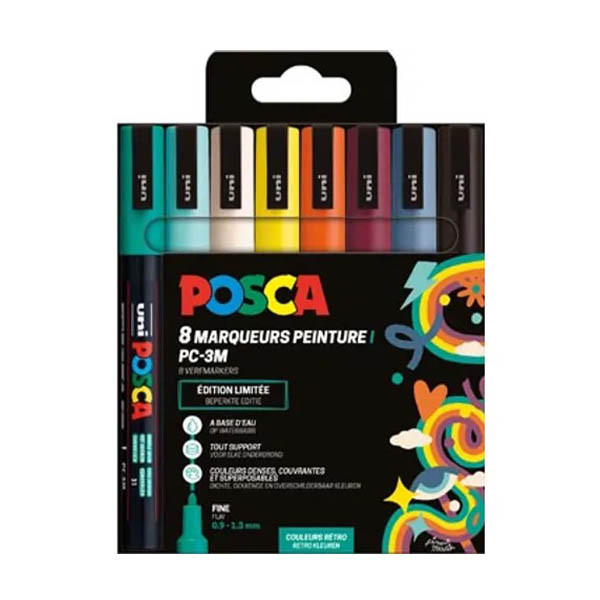 POSCA PC-3M rotuladores de pintura colores retro (0,9-1,3 mm, redondos) 8 unidades