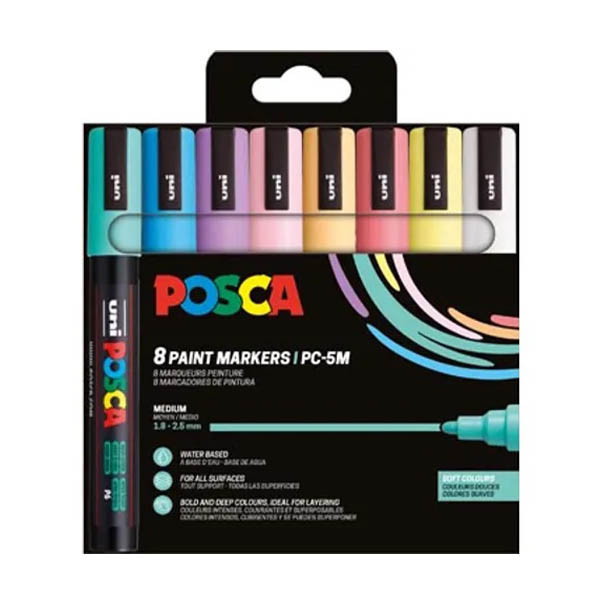 POSCA PC-5M pack de rotuladores de pintura pastel (1,8-2,5 mm redondos) 8 unidades