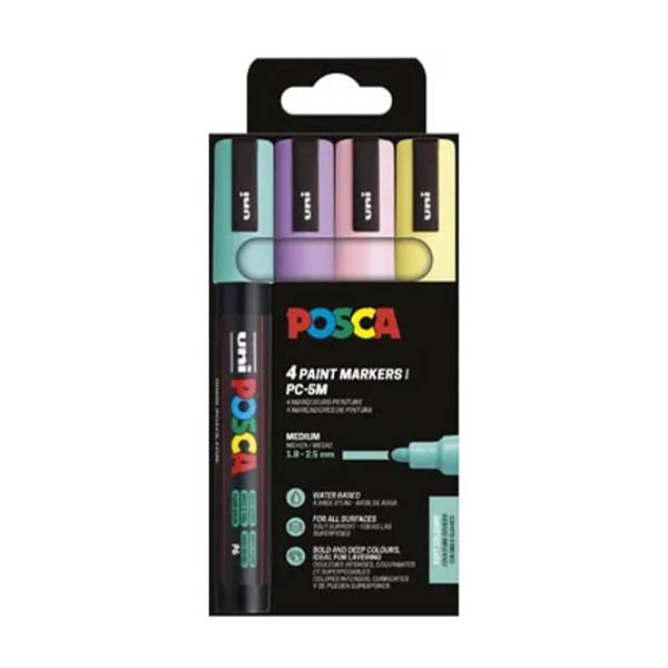 POSCA - Rotuladores acrílicos PC-5M, juego de 4, colores pastel