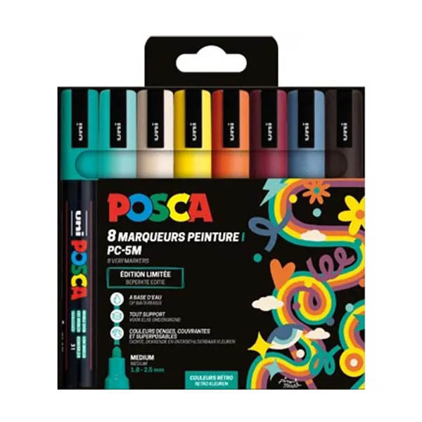 POSCA PC-5M pack rotuladores colores retro (redondos de 1,8 a 2,5 mm), 8 unidades