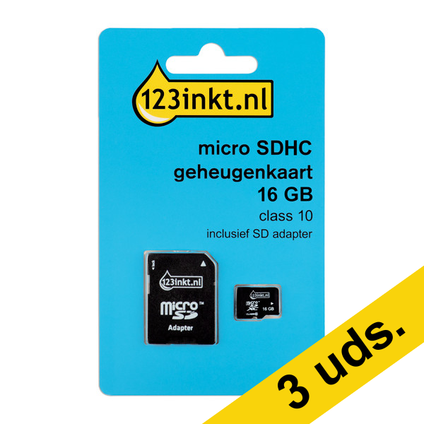 Pack: 3x 123tinta tarjeta de memoria Micro SDHC clase 10 con adaptador SD - 16 GB 302956 Pack: 3x 123tinta tarjeta de memoria Micro SDHC clase 10 con adaptador SD - 16 GB 302956 - 1
