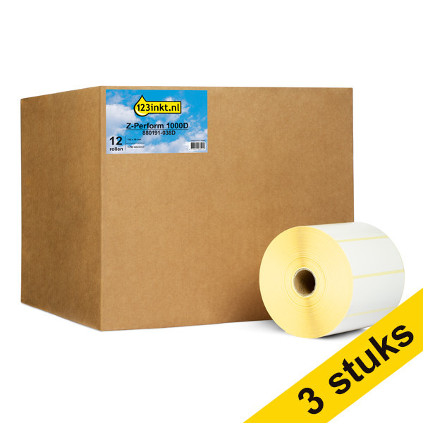 Pack: 3x Zebra Z-Perform 1000D (880191-038D) etiquetas 102 x 38 mm (12 rollos) (marca 123tinta) 880191-038DC 650715 - 1