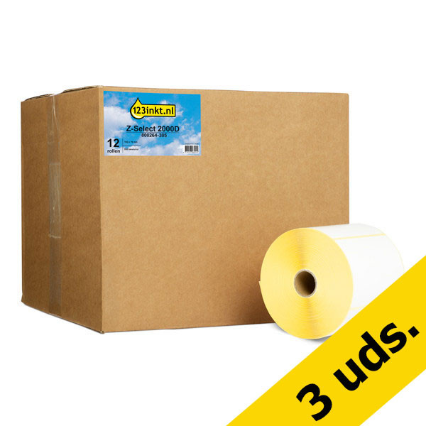 Pack: 3x Zebra Z-Select 2000D (800264-305) etiquetas 102 x 76 mm (12 rollos) (marca 123tinta) 800264-305C 650724 - 1