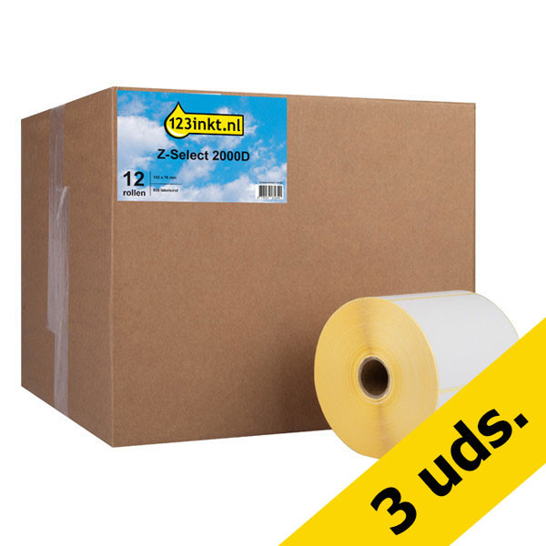 Pack: 3x Zebra Z-Select 2000D (880239-076D) etiquetas removibles 102 x 76 mm (12 rollos) (marca 123tinta) 880239-076DC 650744 - 1