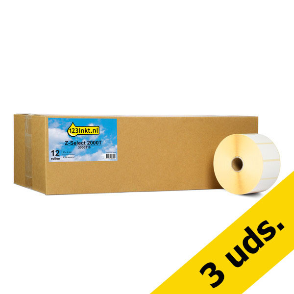 Pack: 3x Zebra Z-Select 2000T (3006318) etiquetas 57 x 32 mm (12 rollos) (marca 123tinta) 3006318C 650728 - 1