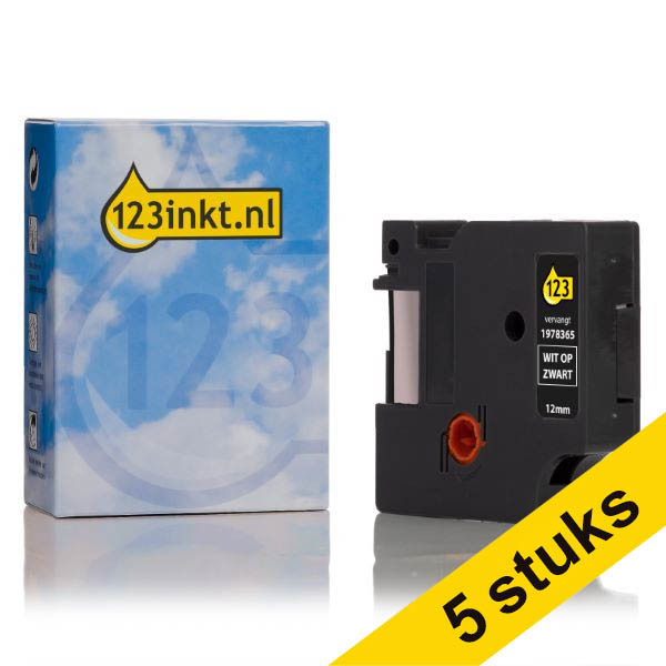 Pack: 5x 123tinta cintas Dymo 1978365 blancas sobre fondo negro de 12 mm 653087 - 1