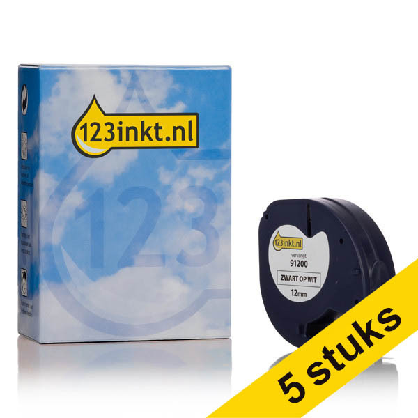 Pack: 5x 123tinta rollos de cinta adhesiva Dymo S0721510 / 91200 de papel blanco de 12 mm 653098 - 1