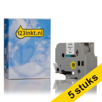 Pack: 5x 123tinta rollos de cinta adhesiva extra negra sobre blanco de 24 mm para reemplazar la Brother TZe-S251 653084