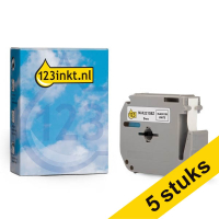 Pack: 5x 123tinta rollos de cinta adhesiva no laminada negra sobre blanco de 9 mm compatible con la Brother M-K221SBZ. 653073
