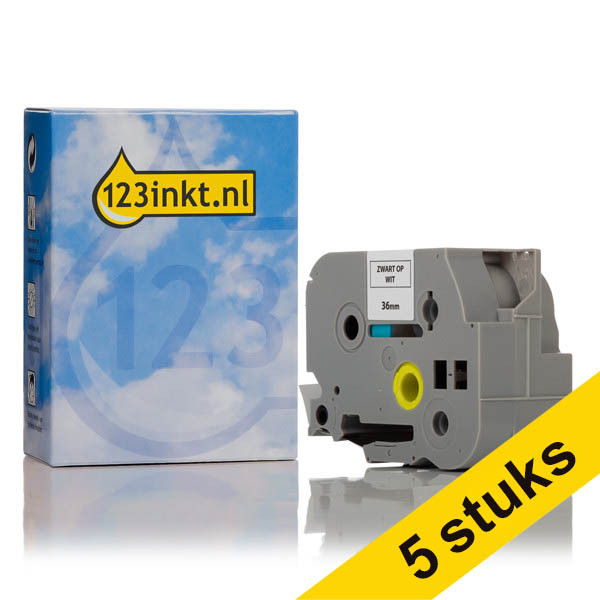 Pack: 5x 123tinta rollos de cinta compatibles con la Brother TZe-261, en negro sobre blanco, 36 mm. 653076 - 1