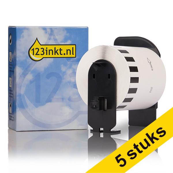 Pack: 5x 123tinta rollos de cinta de papel continua reemplazan a la Brother DK-22251, en rojo/negro sobre blanco. 653071 - 1