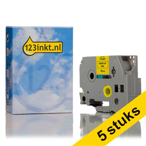 Pack: 5x 123tinta rollos de cinta reemplazan la cinta Brother TZe-641 negra sobre amarillo de 18 mm. 653078 - 1