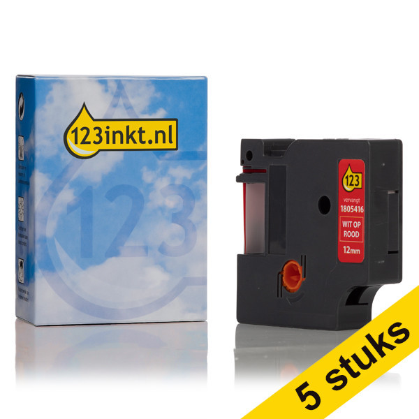 Pack: 5x Dymo 1805416 IND Rhino tape vinilo blanco sobre rojo 12 mm (marca 123tinta)  650619 - 1
