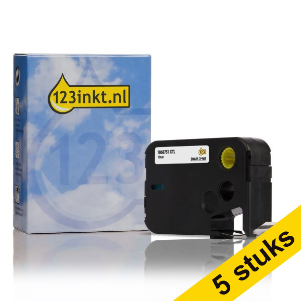 Pack: 5x Dymo 1868751 XTL cinta vinilo negro sobre blanco 12 mm (marca 123tinta) 1868751C 650596 - 1