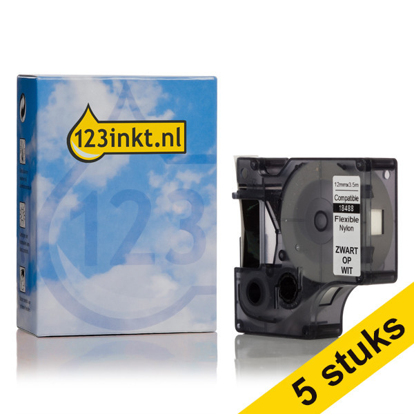 Pack: 5x Dymo S0718100/18488 IND Rhino cinta flexible nylon negro sobre blanco 12 mm (marca 123tinta)  650571 - 1