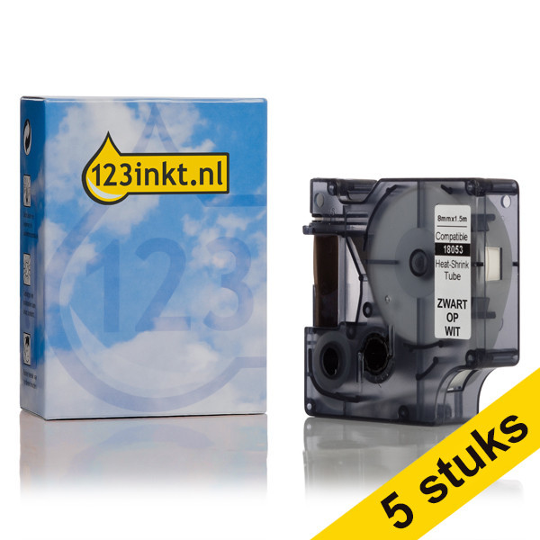 Pack: 5x Dymo S0718280 / 18053 IND Rhino tape termorretráctil negro sobre blanco 9 mm (marca 123tinta) S0718280C 650591 - 1