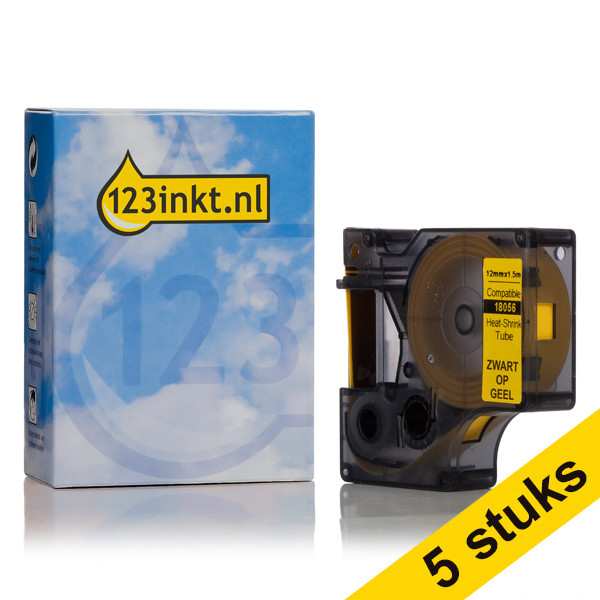 Pack: 5x Dymo S0718310 / 18056 IND Rhino tape termorretráctil negro sobre amarillo 12 mm (marca 123tinta)  650580 - 1