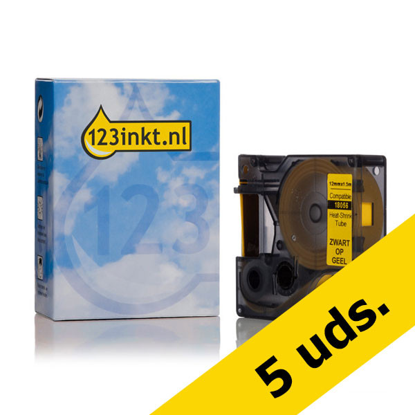 Pack: 5x Dymo S0718310 / 18056 IND Rhino tape termorretráctil negro sobre amarillo 12 mm (marca 123tinta) S0718310C 650580 - 1