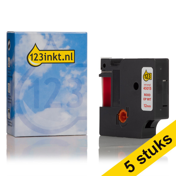 Pack: 5x Dymo S0720550 / 45015 cinta rojo sobre blanco 12 mm (marca 123tinta)  650597 - 1