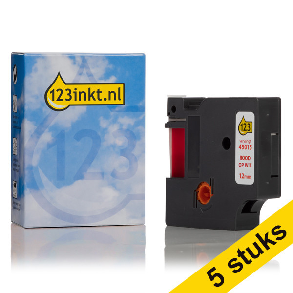 Pack: 5x Dymo S0720550 / 45015 cinta rojo sobre blanco 12 mm (marca 123tinta) S0720550C 650597 - 1