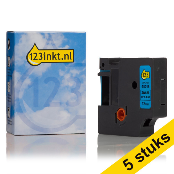 Pack: 5x Dymo S0720560 / 45016 cinta negra sobre azul 12 mm (marca 123tinta)  650593 - 1