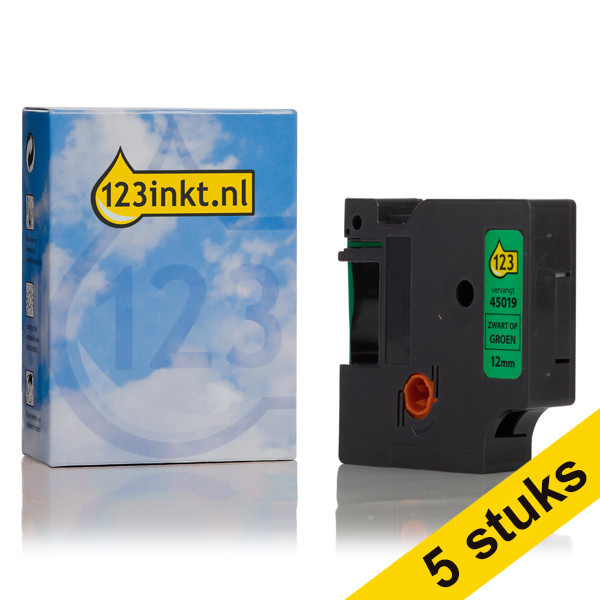 Pack: 5x Dymo S0720590 / 45019 cinta negra sobre verde 12 mm (marca 123tinta) S0720590C 650594 - 1