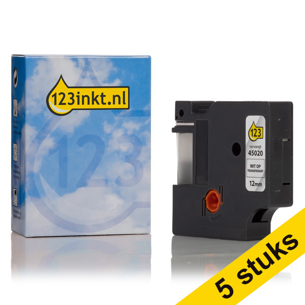 Pack: 5x Dymo S0720600/45020 cinta blanca sobre transparente 12 mm (marca 123tinta) S0720600C 650568 - 1