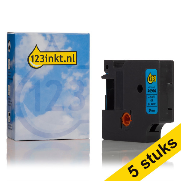 Pack: 5x Dymo S0720710 / 40916 cinta negra sobre azul 9 mm (marca 123tinta)  650616 - 1