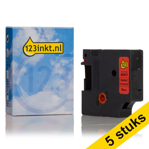 Pack: 5x Dymo S0720720 / 40917 cinta negra sobre roja 9 mm (marca 123tinta) S0720720C 650620 - 1