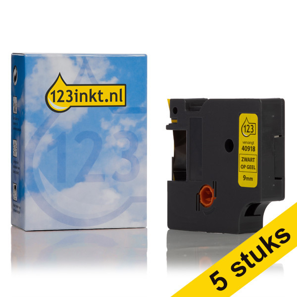 Pack: 5x Dymo S0720730/40918 cinta negra sobre amarilla 9 mm (marca 123tinta) S0720730C 650576 - 1