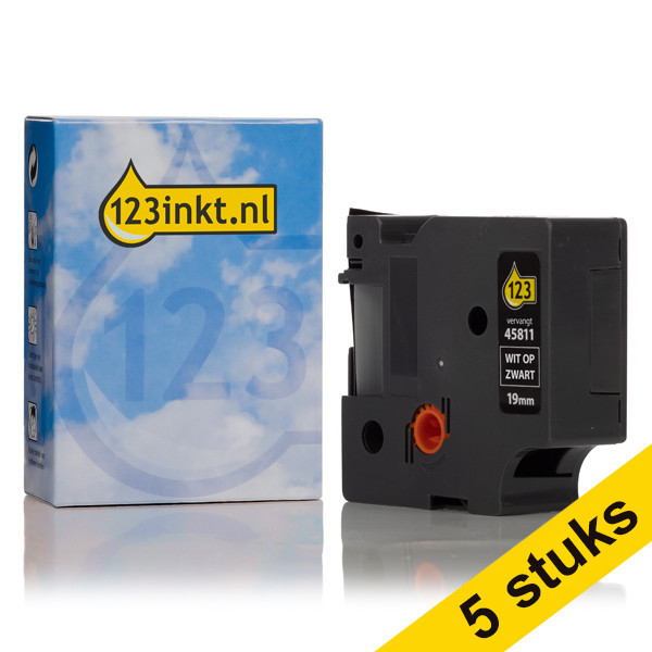 Pack: 5x Dymo S0720910 / 45811 cinta blanco sobre negro 19 mm (marca 123tinta) S0720910C 650610 - 1