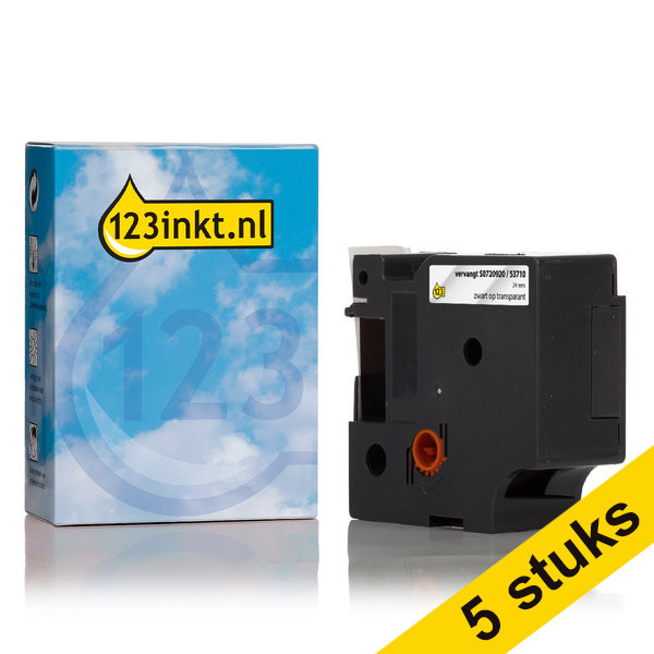 Pack: 5x Dymo S0720920 / 53710 cinta negra sobre transparente 24 mm (marca 123tinta) S0720920C 650601 - 1