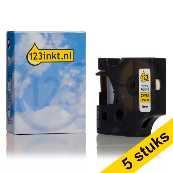 Pack: 5x cinta Dymo S0720790 / 43618 negra sobre amarilla de 6 mm (marca 123tinta) S0720790C 650598 - 1
