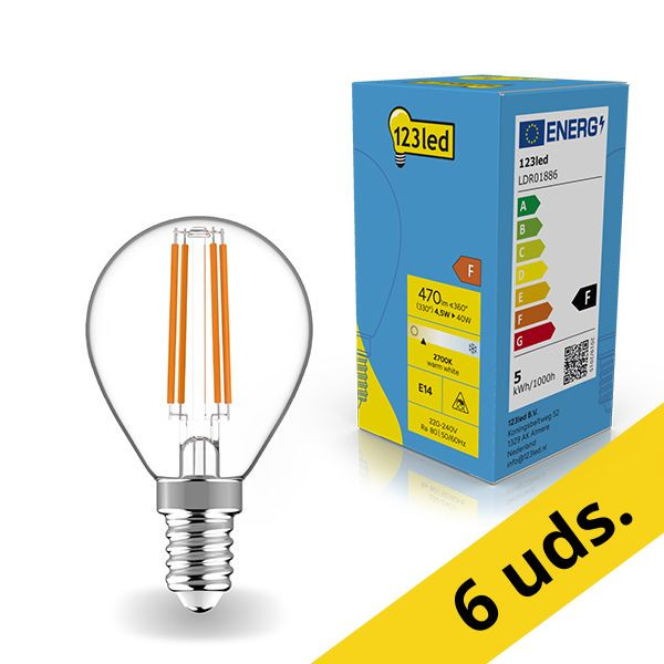 Pack: 6x 123tinta bombilla LED E14 filamento 4,5 W (40 W) LDR01887 - 1