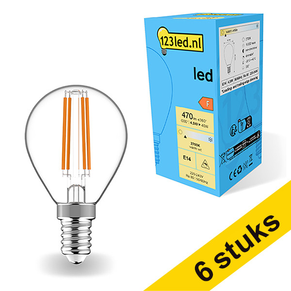 Pack: 6x 123tinta bombilla LED E14 filamento regulable 2700K de 4,5W (40W) LDR01895 - 1