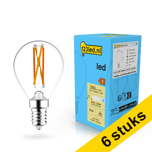 Pack: 6x 123tinta bombilla LED E14 filamento regulable de 2,5 W (25 W) LDR02071 - 1